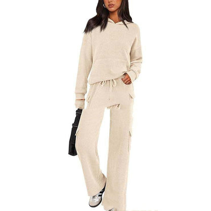 SCULPTD Two-Piece Knitted Set – Breathable Hoodie + Wide-Leg Pants