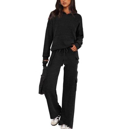 SCULPTD Two-Piece Knitted Set – Breathable Hoodie + Wide-Leg Pants